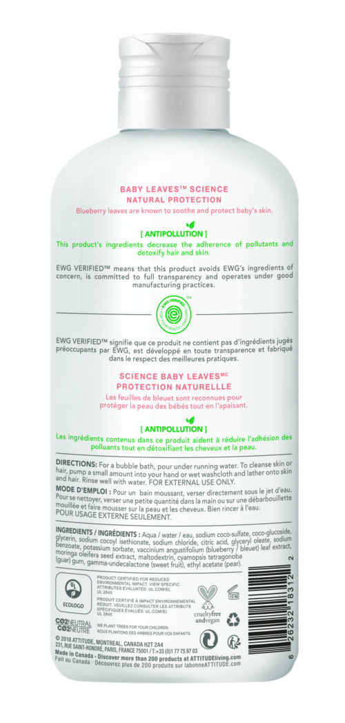 Attitude Baby Leaves Bubble Wash Pear Nectar 473 ml - Image 2