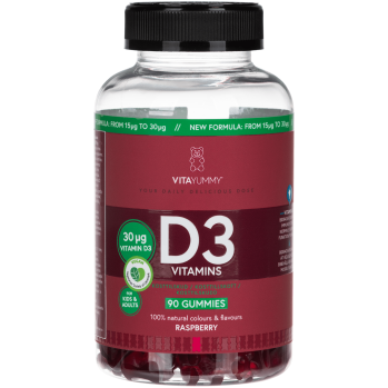 VitaYummy D3 Raspberry toidulisand 60 tk – vaarikamaitselised D3-vitamiini kummikommid veganitele
